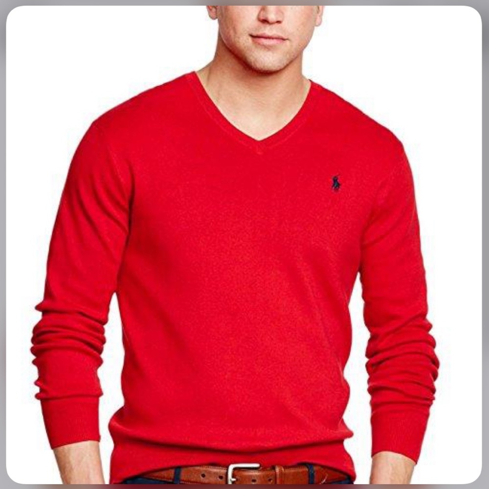 Polo Ralph Lauren Mens Pima Cotton V-neck Sweater In Charter Red
